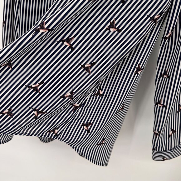 Roz & Ali Womens Button-Up Striped Blouse humming bird Print blue size XL - Picture 11 of 14